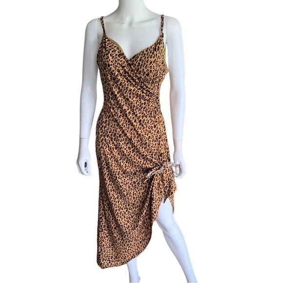 Cache Dresses & Skirts - Cachet woman’s brown black cheetah sleeveless padded bra dress Sz 8